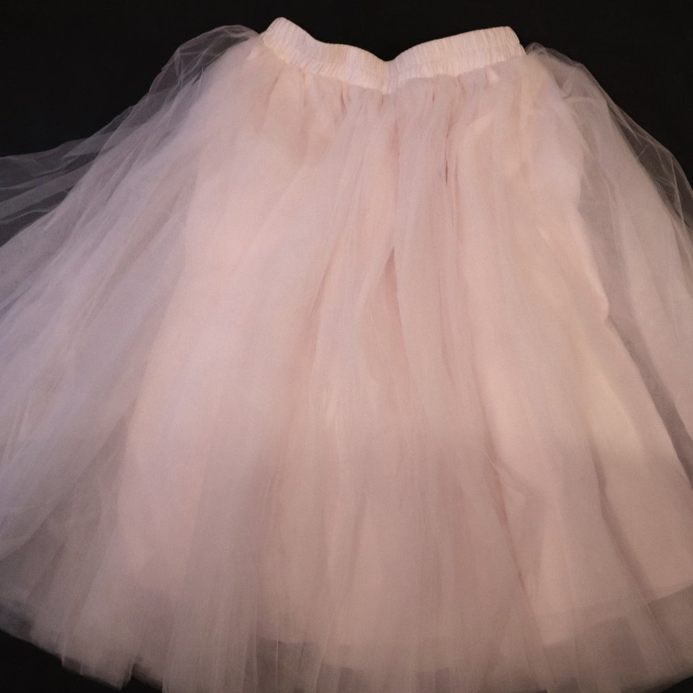 Women's Tulle Skirt Tea Length High Waist Midi Skirt Tutu Light Pink Belted